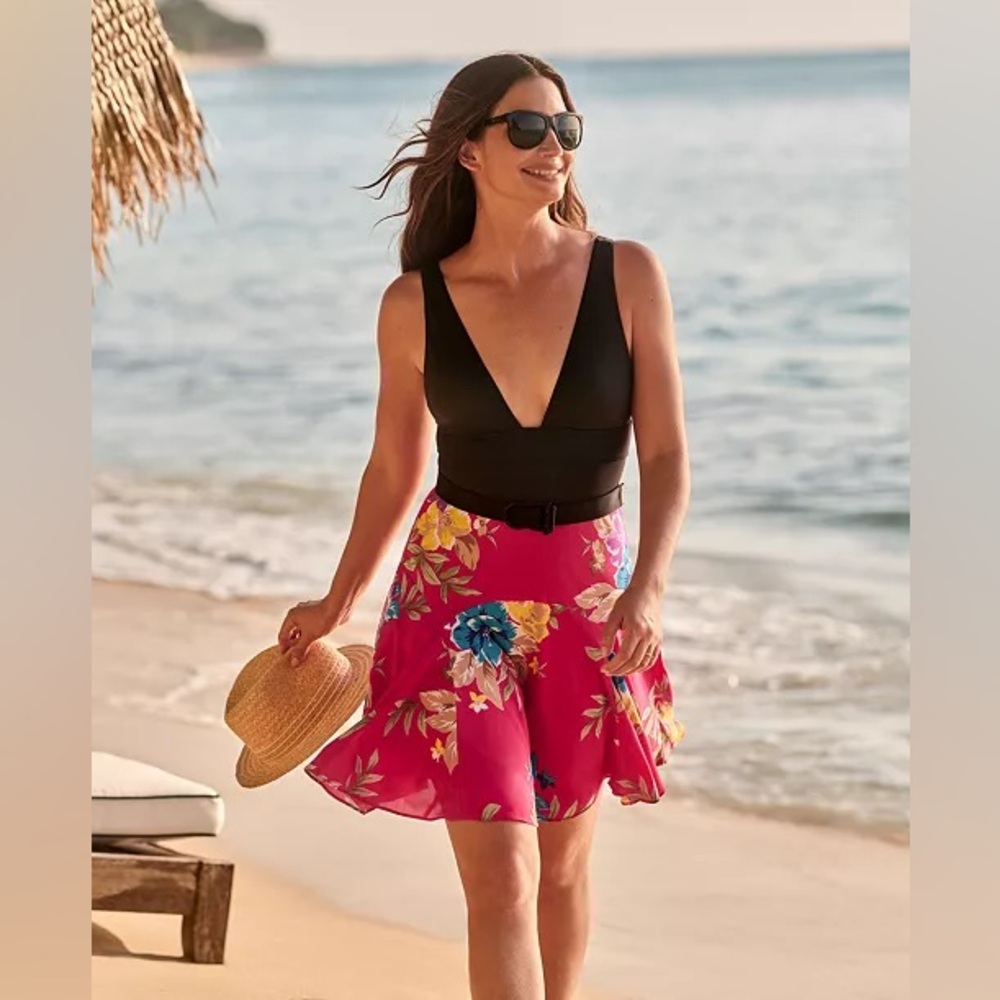 NWT LAUREN RALPH LAUREN BLACK LABEL‎ Fuchsia Floral Georgette Skirt Sz 18W